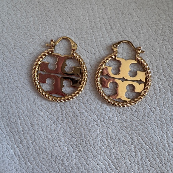 Tory Burch Gold and Brown Hoop Earrings - Picture 2 of 2